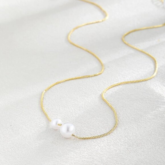 🆕 Women Gold Pearl Pendant Necklace 14K Simple Trendy Sterling Chain Jewelry - Picture 6 of 7